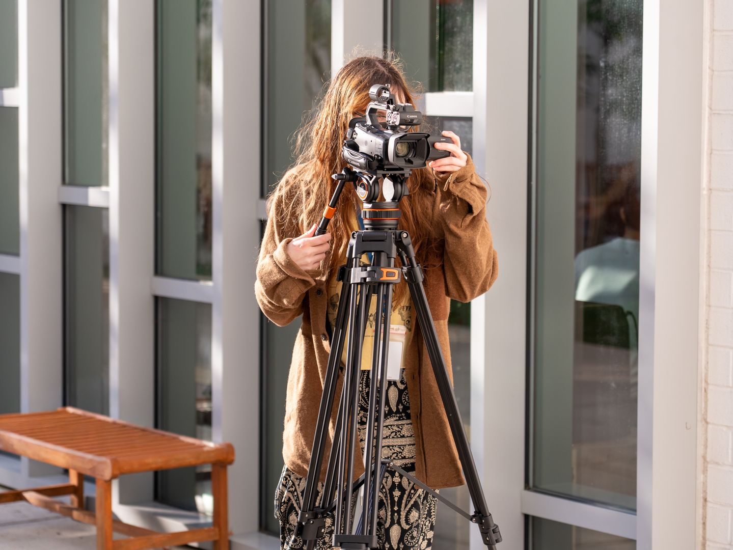 student learning film